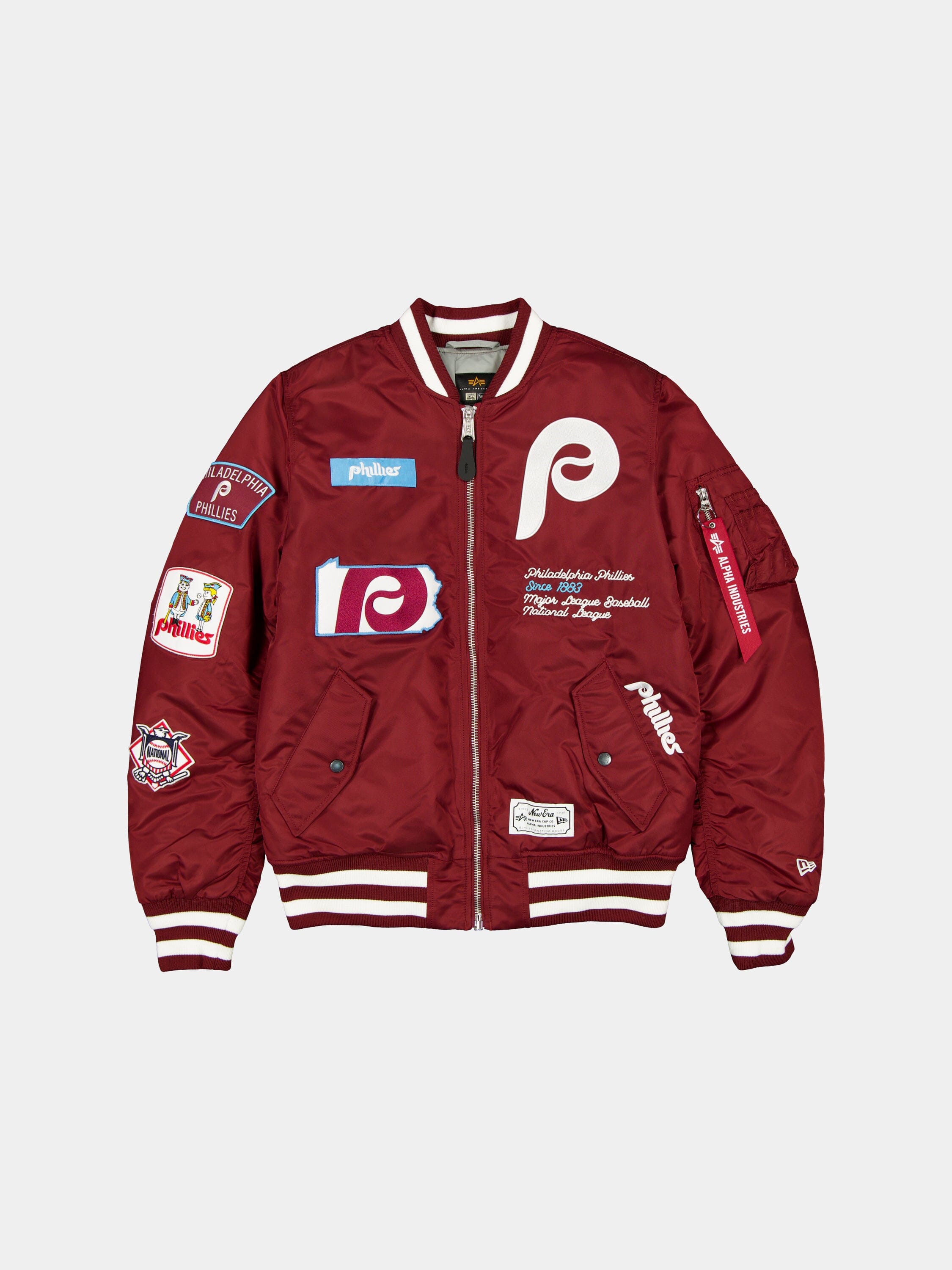 PHILADELPHIA PHILLIES X ALPHA X NEW ERA MA- BOMBER JACKET BURGUNDY – DARK REDWHITE PHILADELPHIA PHILLIES X ALPHA X NEW ERA MA- BOMBER JACKET BURGUNDY – DARK REDWHITE