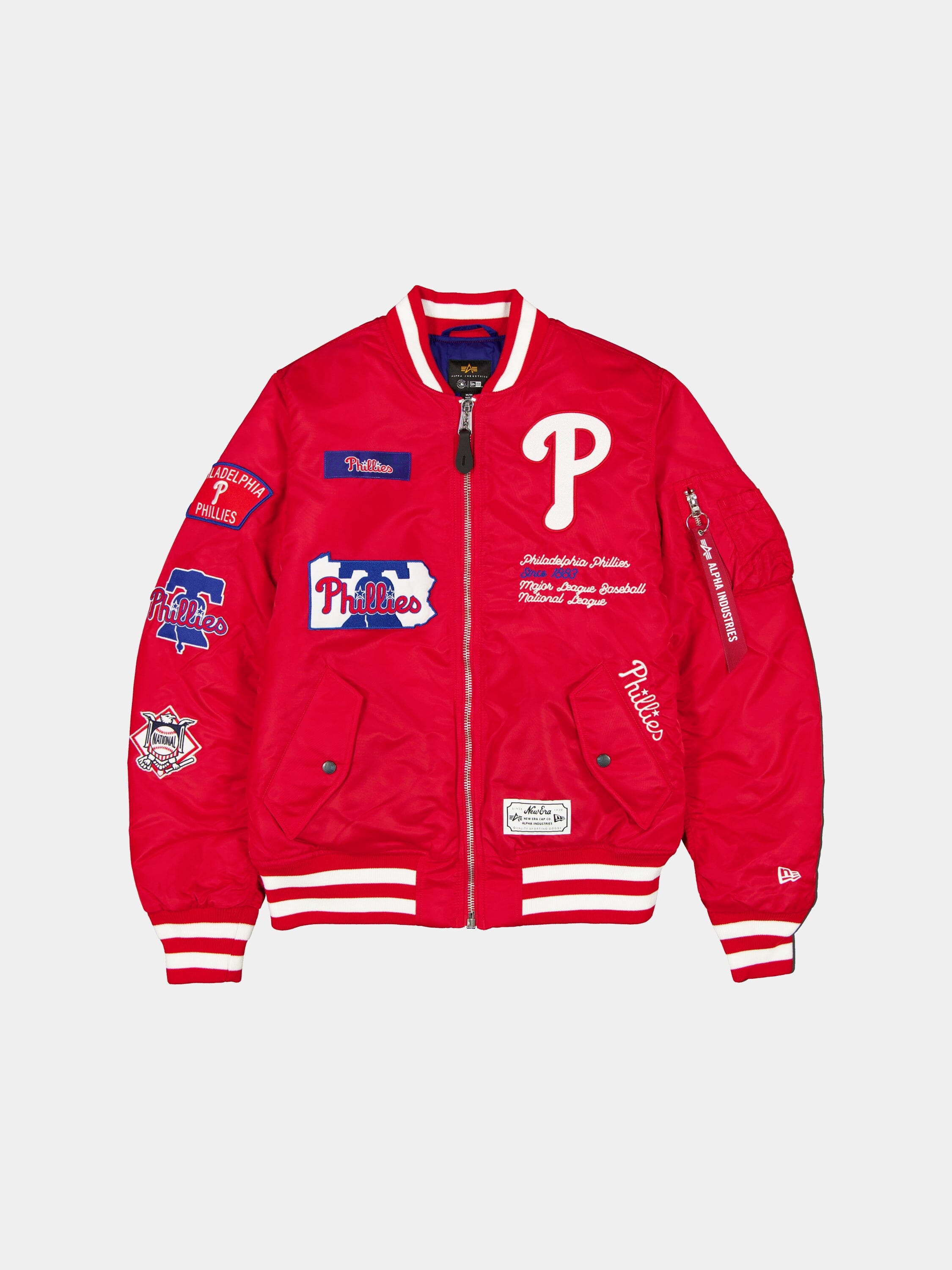 PHILADELPHIA PHILLIES X ALPHA X NEW ERA MA- BOMBER JACKET SCARLET RED PHILADELPHIA PHILLIES X ALPHA X NEW ERA MA- BOMBER JACKET SCARLET RED