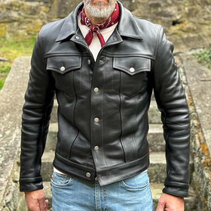 Men’s Vintage Leather Lapel Chest Pocket Single Breasted Casual Jacket Z Men’s Vintage Leather Lapel Chest Pocket Single Breasted Casual Jacket Z