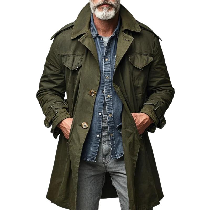 Men’s Vintage Lapel Single Breasted Cargo Trench Coat Y Men’s Vintage Lapel Single Breasted Cargo Trench Coat Y