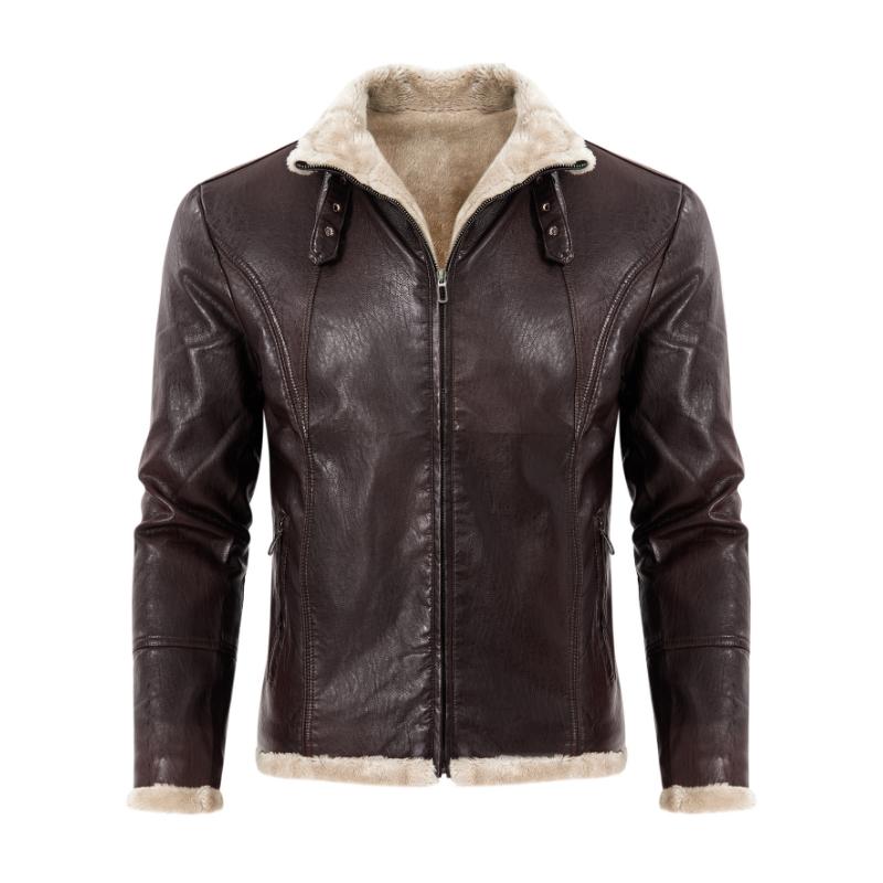 Men’s Vintage Thick Warm Fur Lapel Zipper Slim Fit Leather Jacket M Men’s Vintage Thick Warm Fur Lapel Zipper Slim Fit Leather Jacket M