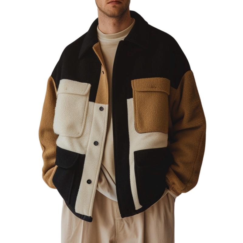 Men’s Vintage Casual Stand Collar Polar Fleece Jacket F Men’s Vintage Casual Stand Collar Polar Fleece Jacket F