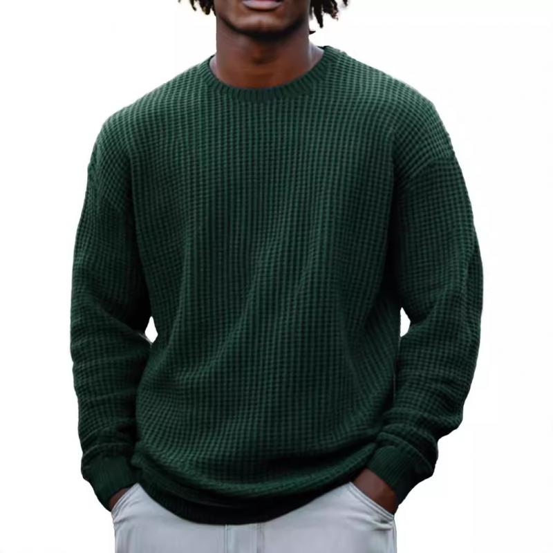 Men’s Solid Color Waffle Round Neck Long Sleeve Sweatshirt Z Men’s Solid Color Waffle Round Neck Long Sleeve Sweatshirt Z