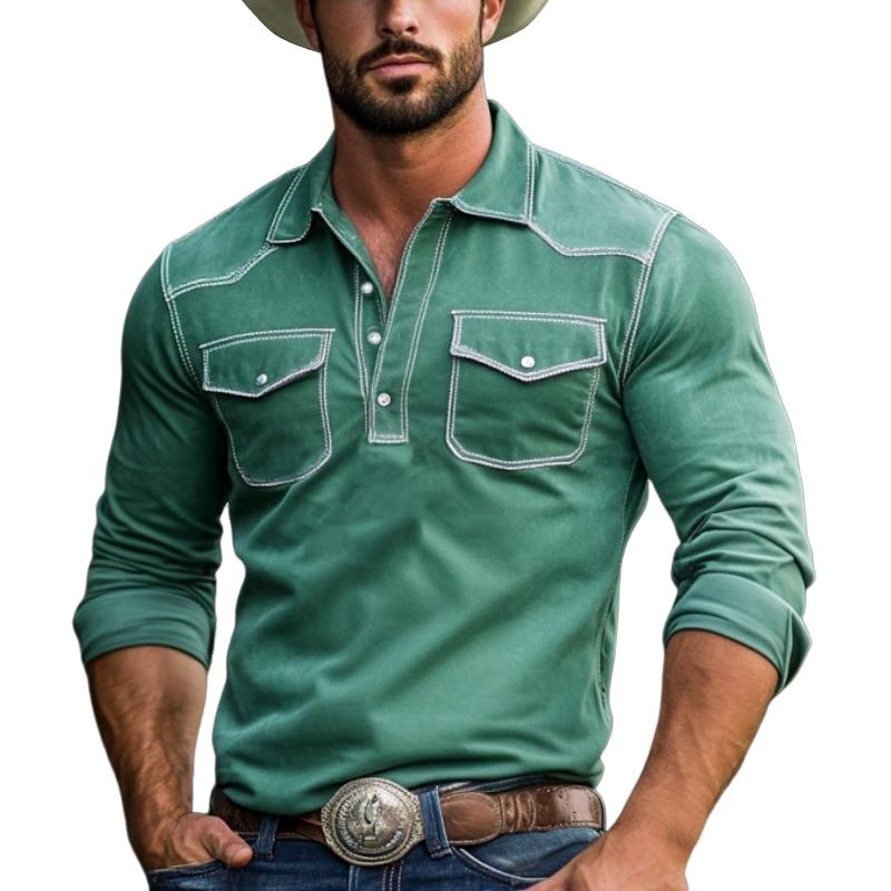 Men’s Fashion Suede Western Style Slim Fit Long Sleeve Polo Shirt Y Men’s Fashion Suede Western Style Slim Fit Long Sleeve Polo Shirt Y