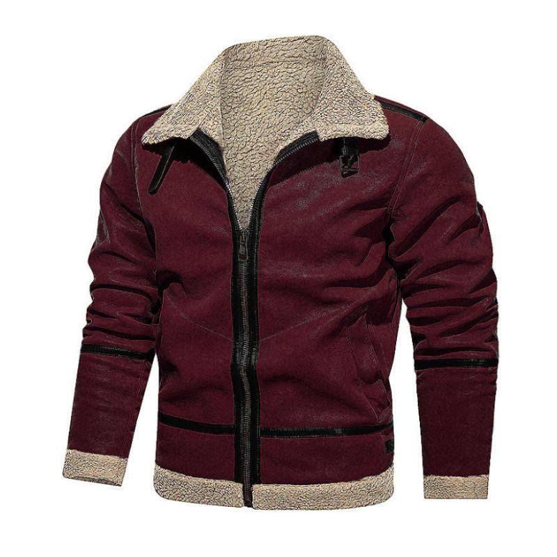 Men’s Vintage Suede Lambswool Warm Lapel Zipper Loose Jacket M