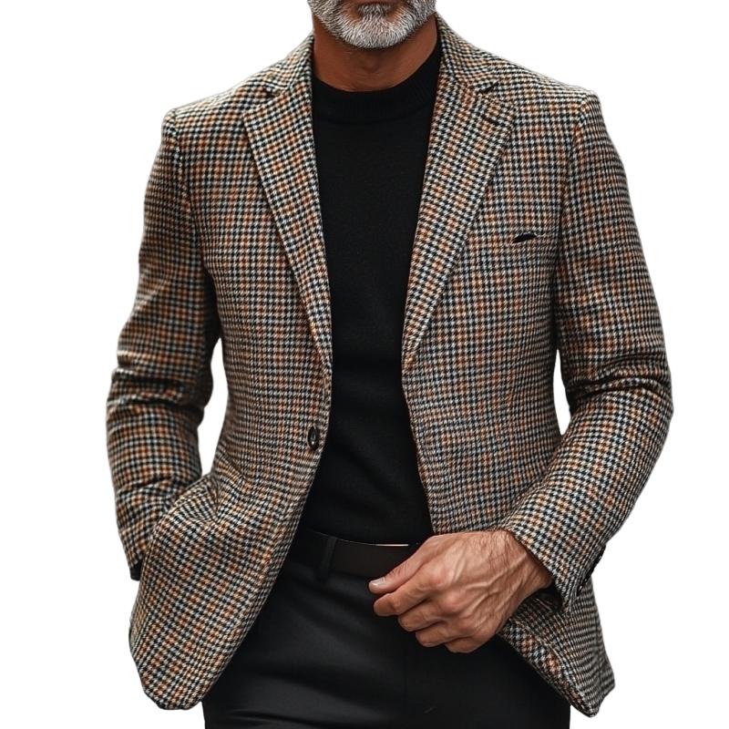 Men’s Vintage Check Lapel Single Breasted Blazer Y Men’s Vintage Check Lapel Single Breasted Blazer Y