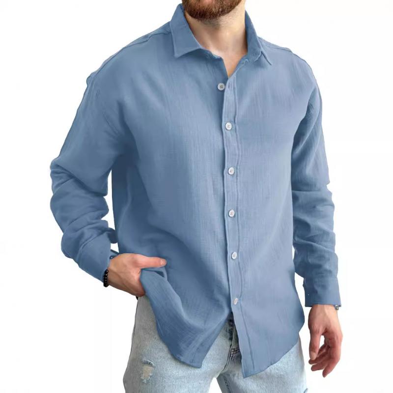 Men’s Solid Long Sleeve Lapel Shirt Y Men’s Solid Long Sleeve Lapel Shirt Y