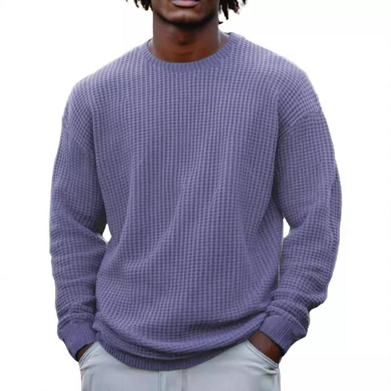 Men’s Solid Color Waffle Round Neck Long Sleeve Sweatshirt Z Men’s Solid Color Waffle Round Neck Long Sleeve Sweatshirt Z