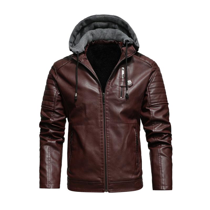 Men’s Vintage Hooded Fleece Warm Zip-Up Slim Fit Leather Jacket M – Burgundy Men’s Vintage Hooded Fleece Warm Zip-Up Slim Fit Leather Jacket M – Burgundy