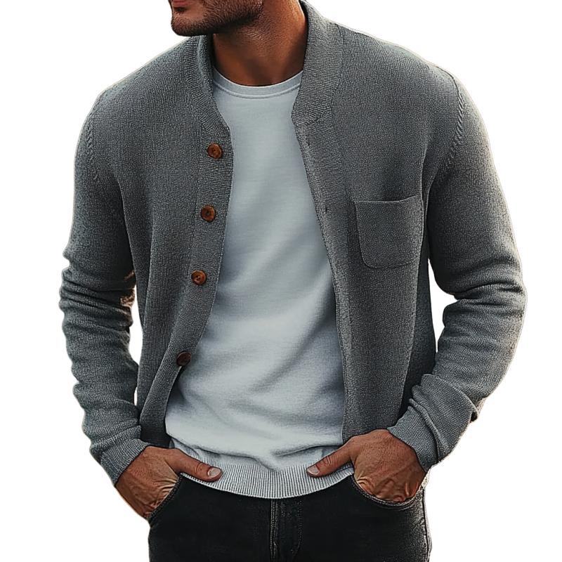 Men’s Retro Crew Neck Knitted Chest Pocket Cardigan Y Men’s Retro Crew Neck Knitted Chest Pocket Cardigan Y