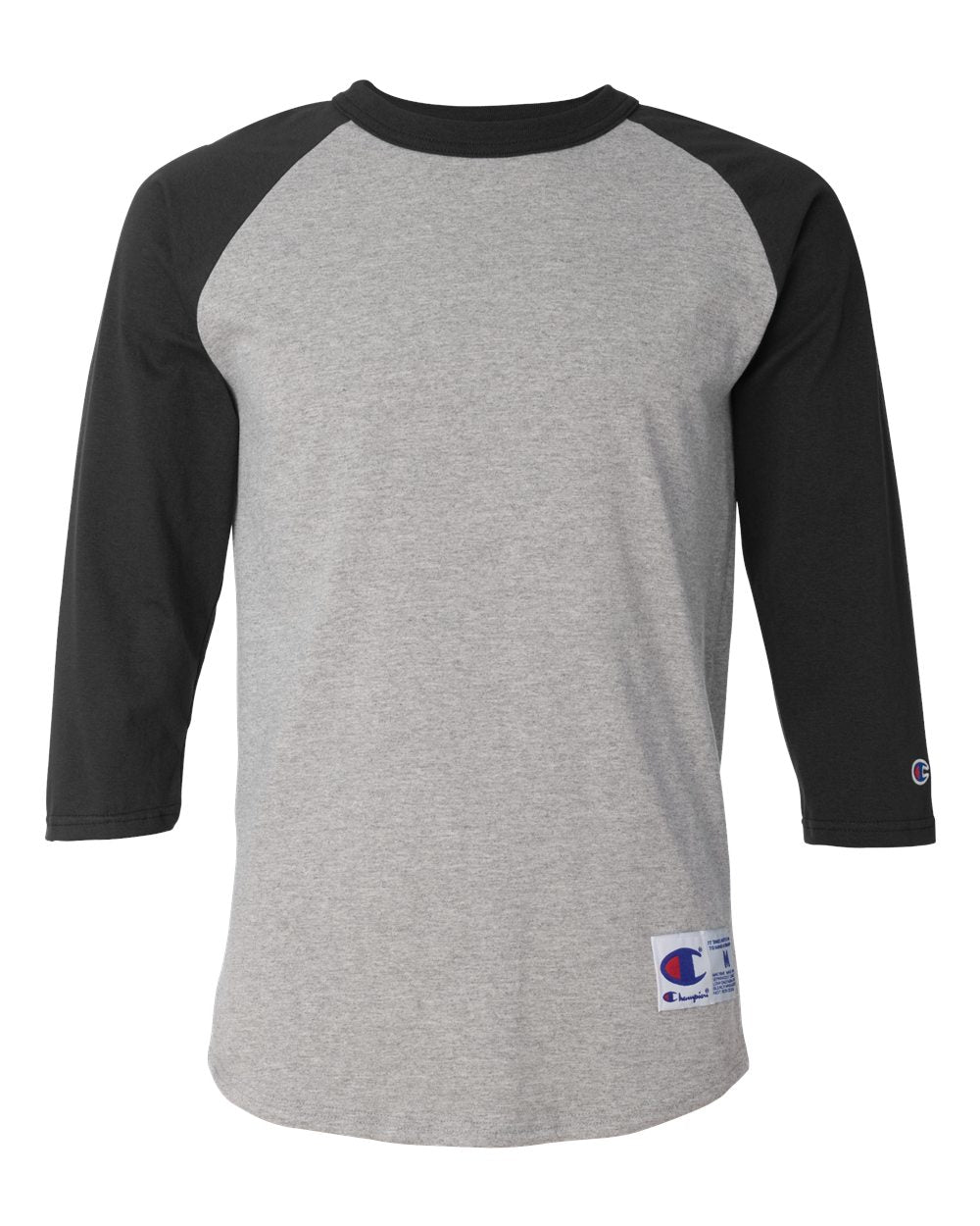 Champion – T – Raglan Sleeve Baseball T – Shirt – Oxford Grey Black Champion – T – Raglan Sleeve Baseball T – Shirt – Oxford Grey Black