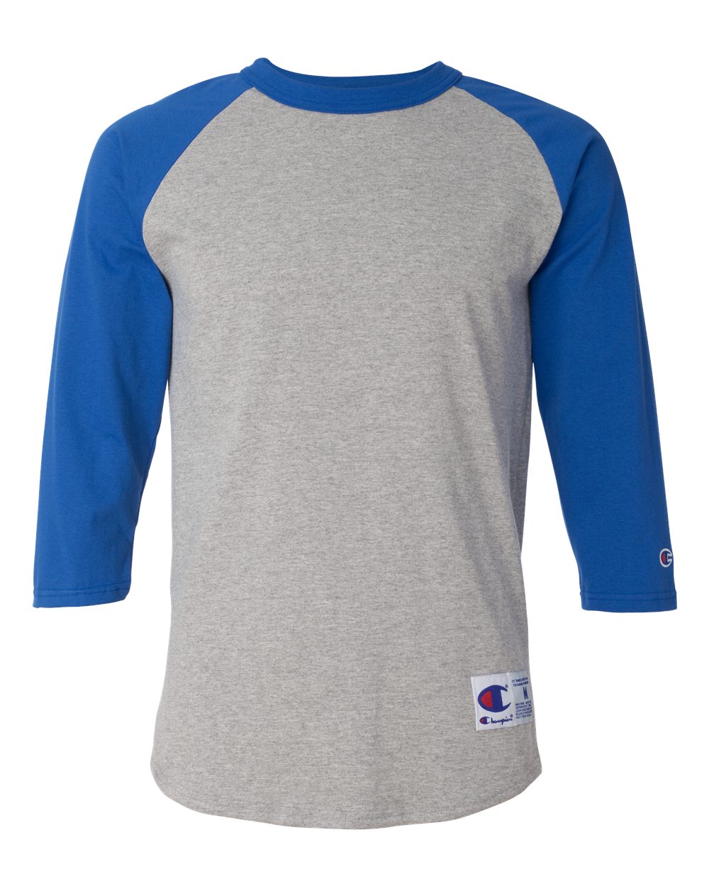 Champion – T – Raglan Sleeve Baseball T – Shirt – Oxford Grey Team Blue Champion – T – Raglan Sleeve Baseball T – Shirt – Oxford Grey Team Blue
