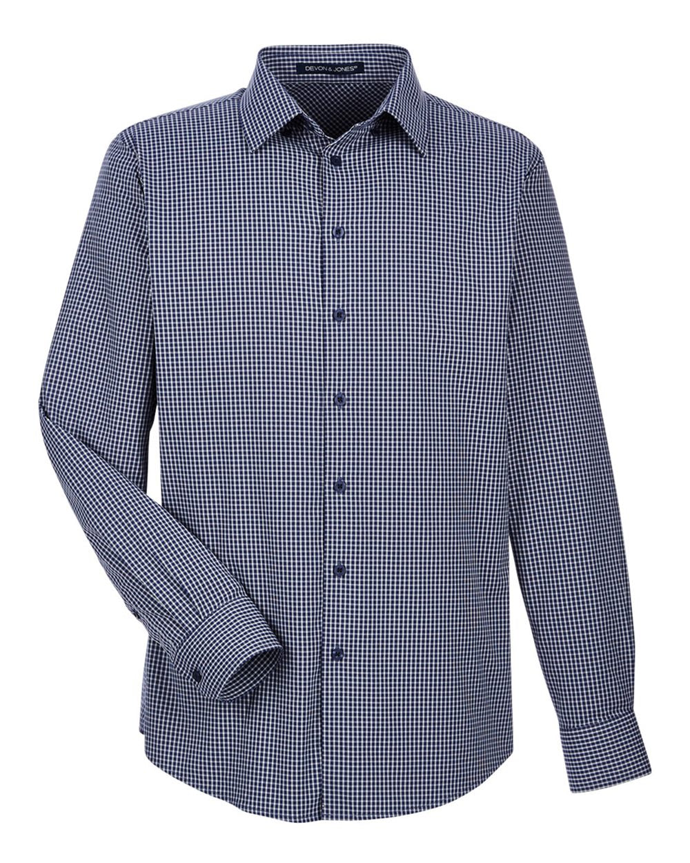 Devon & Jones – DG – Men’s CrownLux Performance Tonal Mini Check Woven Dress Shirt – Navy Devon & Jones – DG – Men’s CrownLux Performance Tonal Mini Check Woven Dress Shirt – Navy