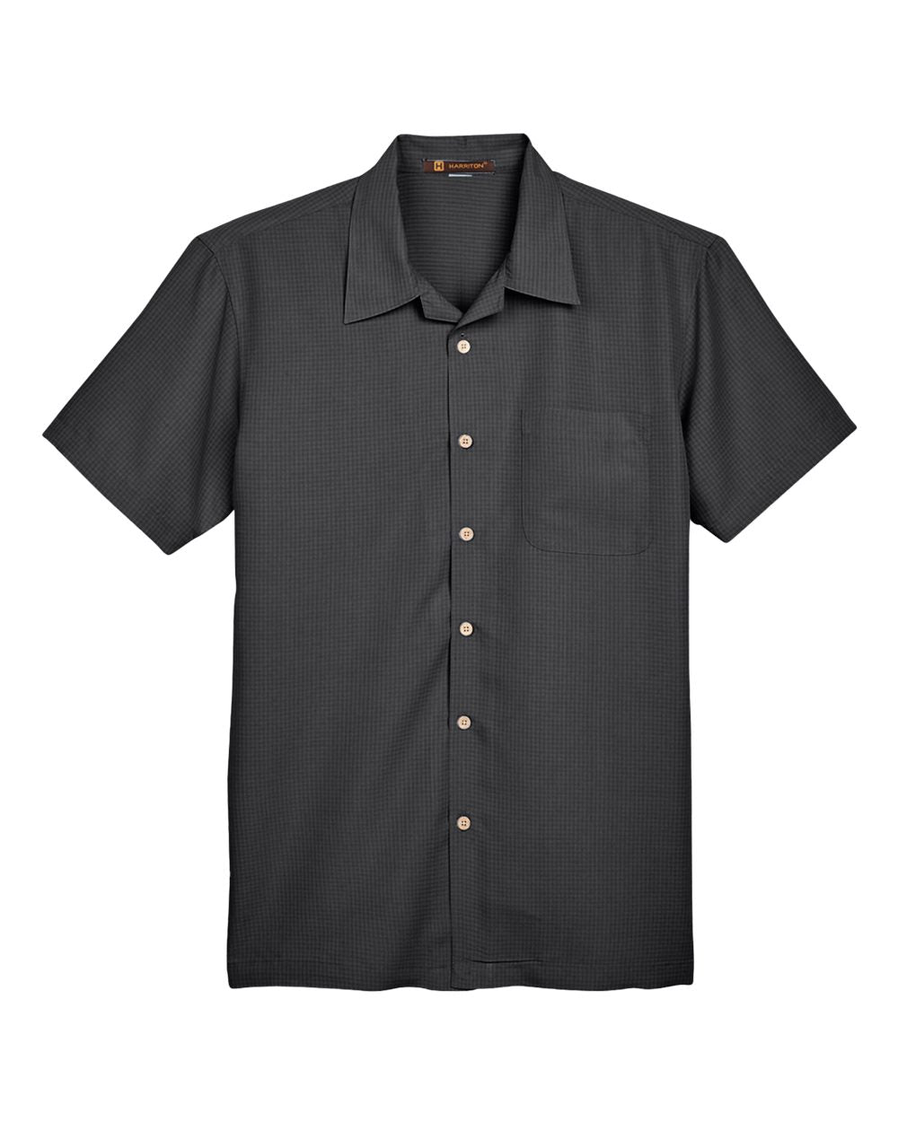 Harriton – M – Men’s Barbados Textured Camp Shirt – Black