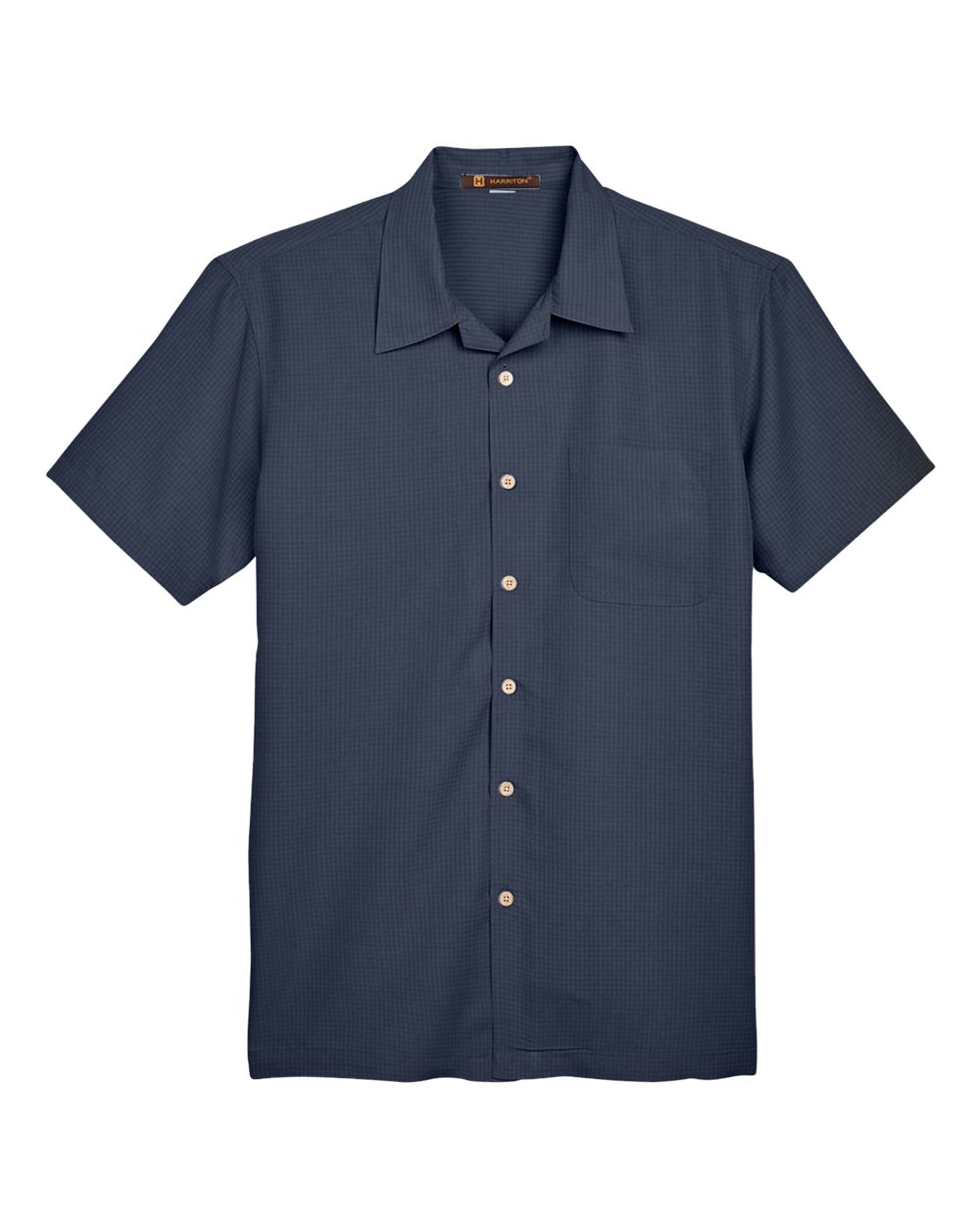 Harriton – M – Men’s Barbados Textured Camp Shirt – Navy –