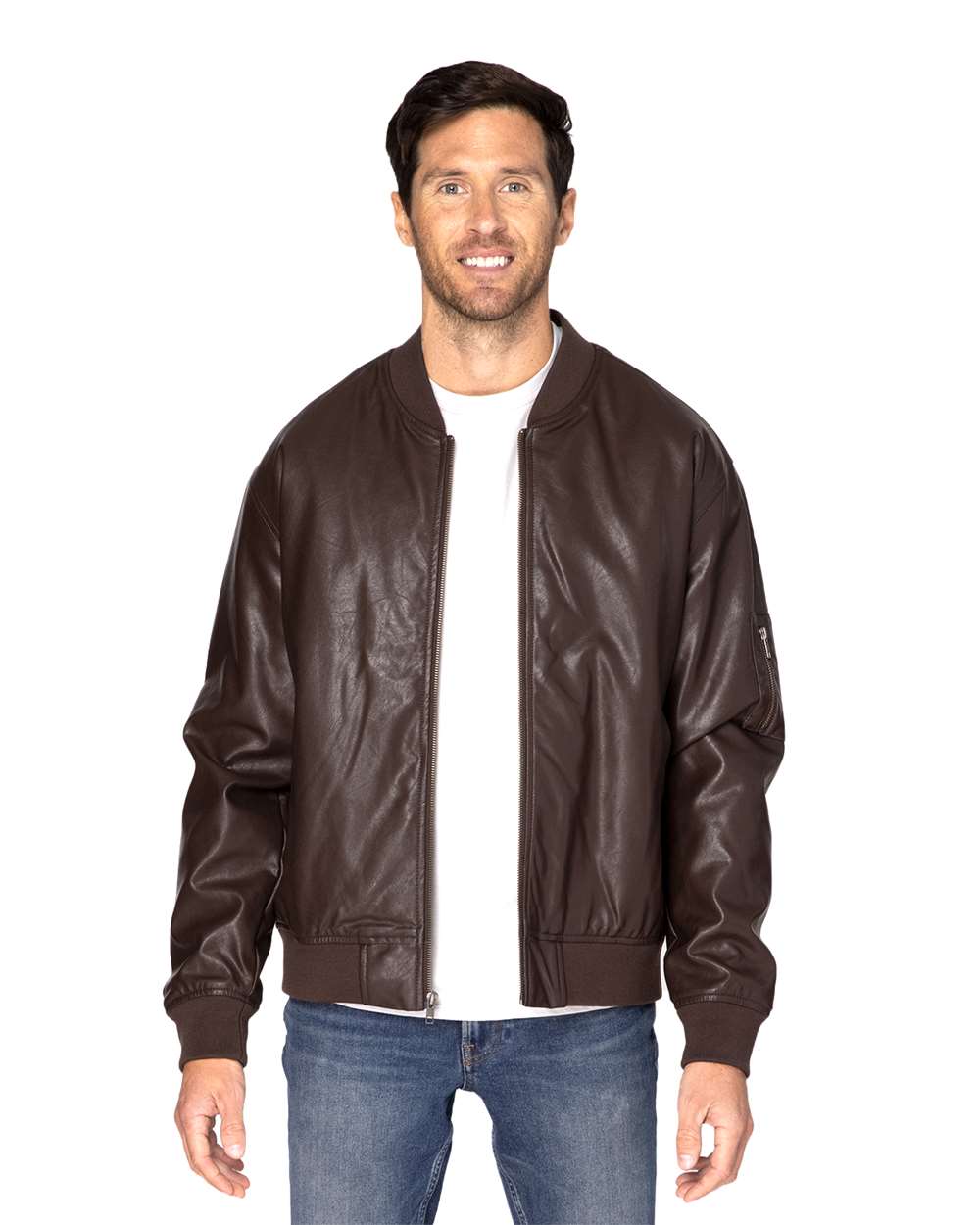 Threadfast Apparel – J – Bomber Jacket – Brown Vegan Leather Threadfast Apparel – J – Bomber Jacket – Brown Vegan Leather