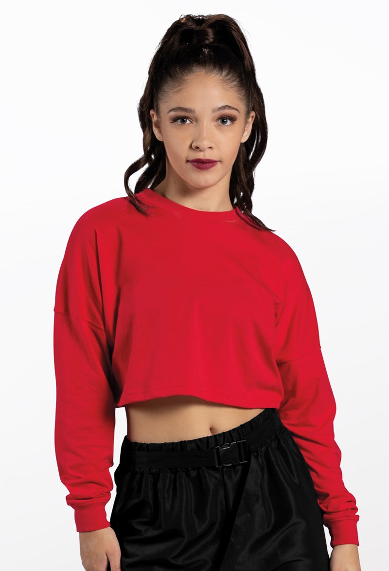 Cropped Long Sleeve Tee – Red – Large Adult – Dance Top PT Cropped Long Sleeve Tee – Red – Large Adult – Dance Top PT