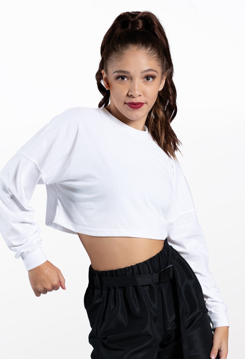 Cropped Long Sleeve Tee – White – Intermediate Child – Dance Top PT Cropped Long Sleeve Tee – White – Intermediate Child – Dance Top PT