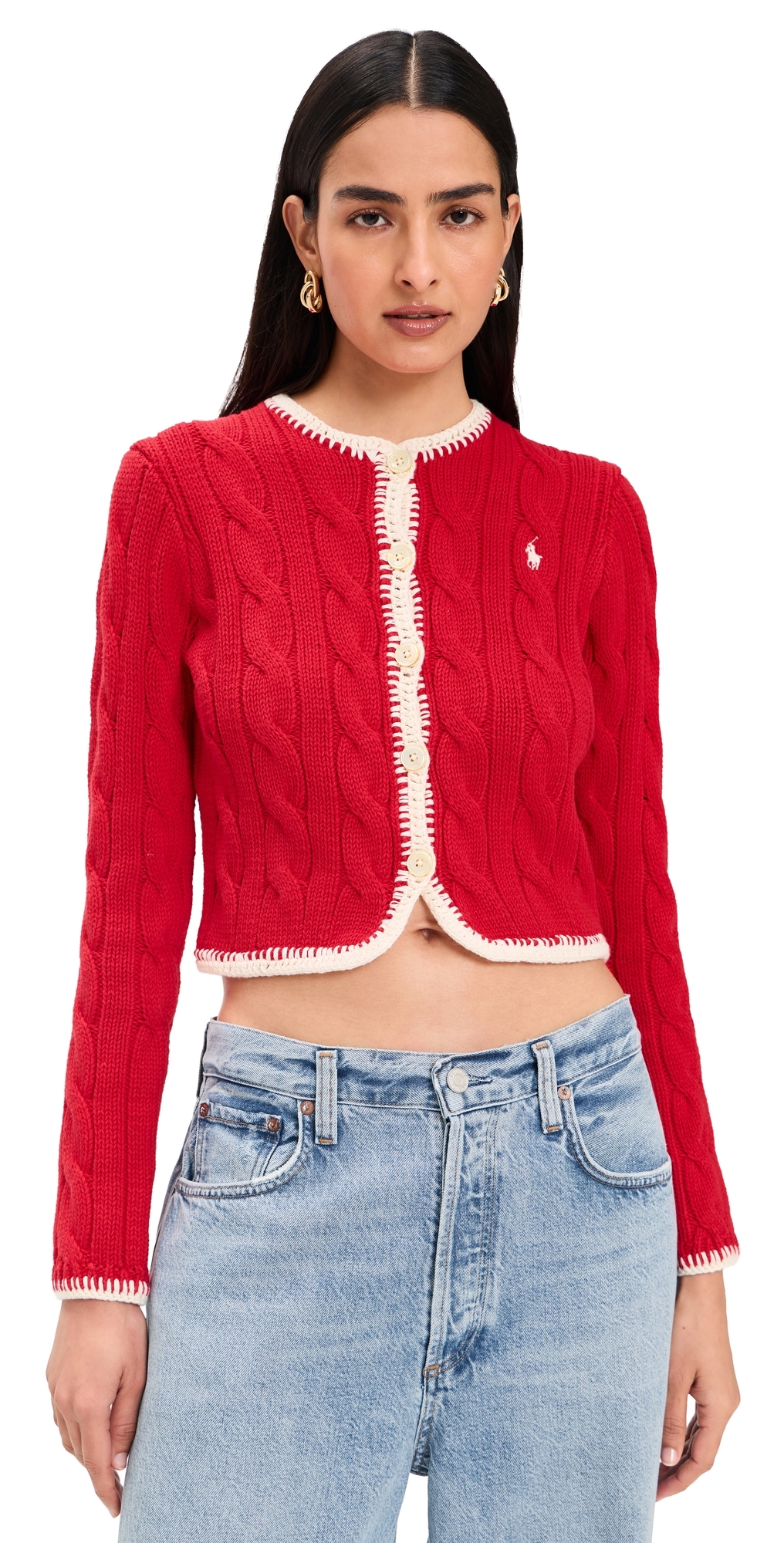 Polo Ralph Lauren Cable Knit Cardigan Cruise Red Polo Ralph Lauren Cable Knit Cardigan Cruise Red