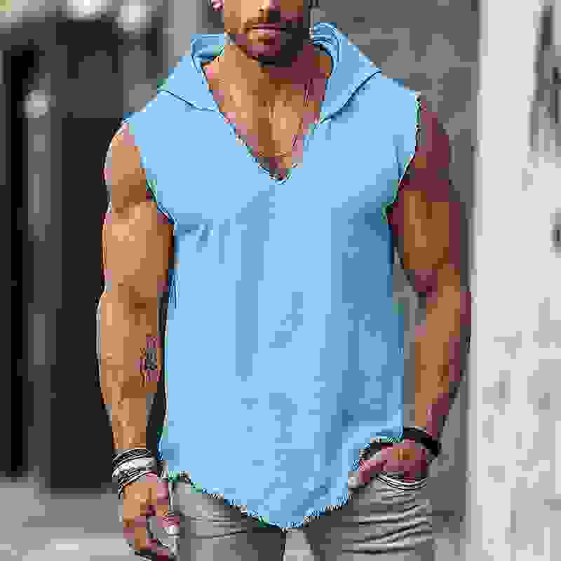 Men’s Retro Casual Solid Color Linen Raw Edge Hooded Tank Top MTAFTO Men’s Retro Casual Solid Color Linen Raw Edge Hooded Tank Top MTAFTO