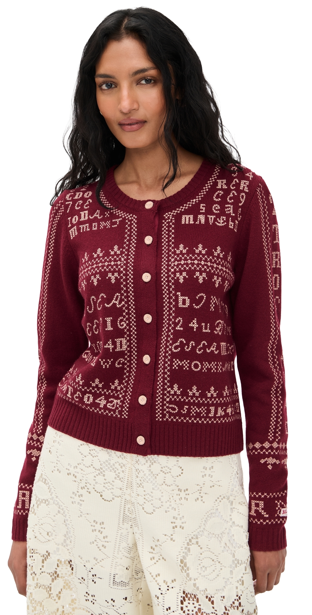 Sea Kit Embroidery Cardigan Burgundy Sea Kit Embroidery Cardigan Burgundy