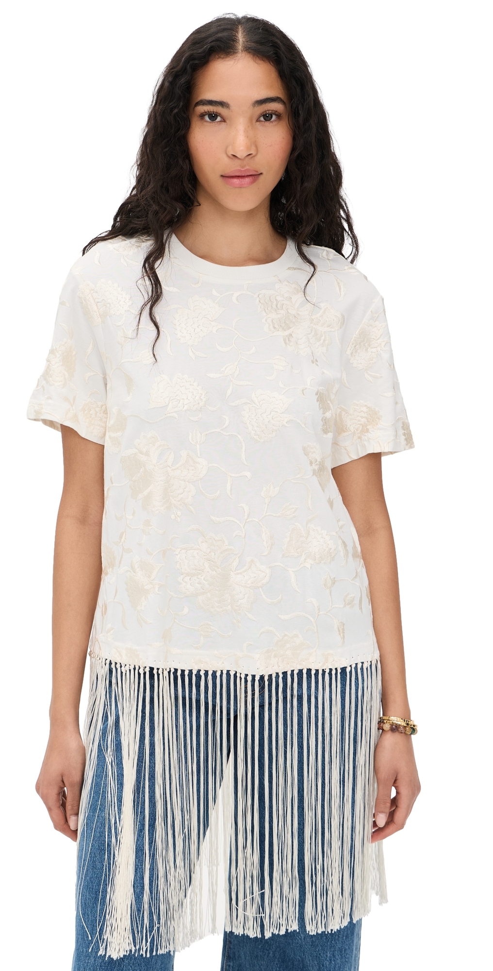 Sea Rafina Eyelet Embellished Shirt with Fringe White