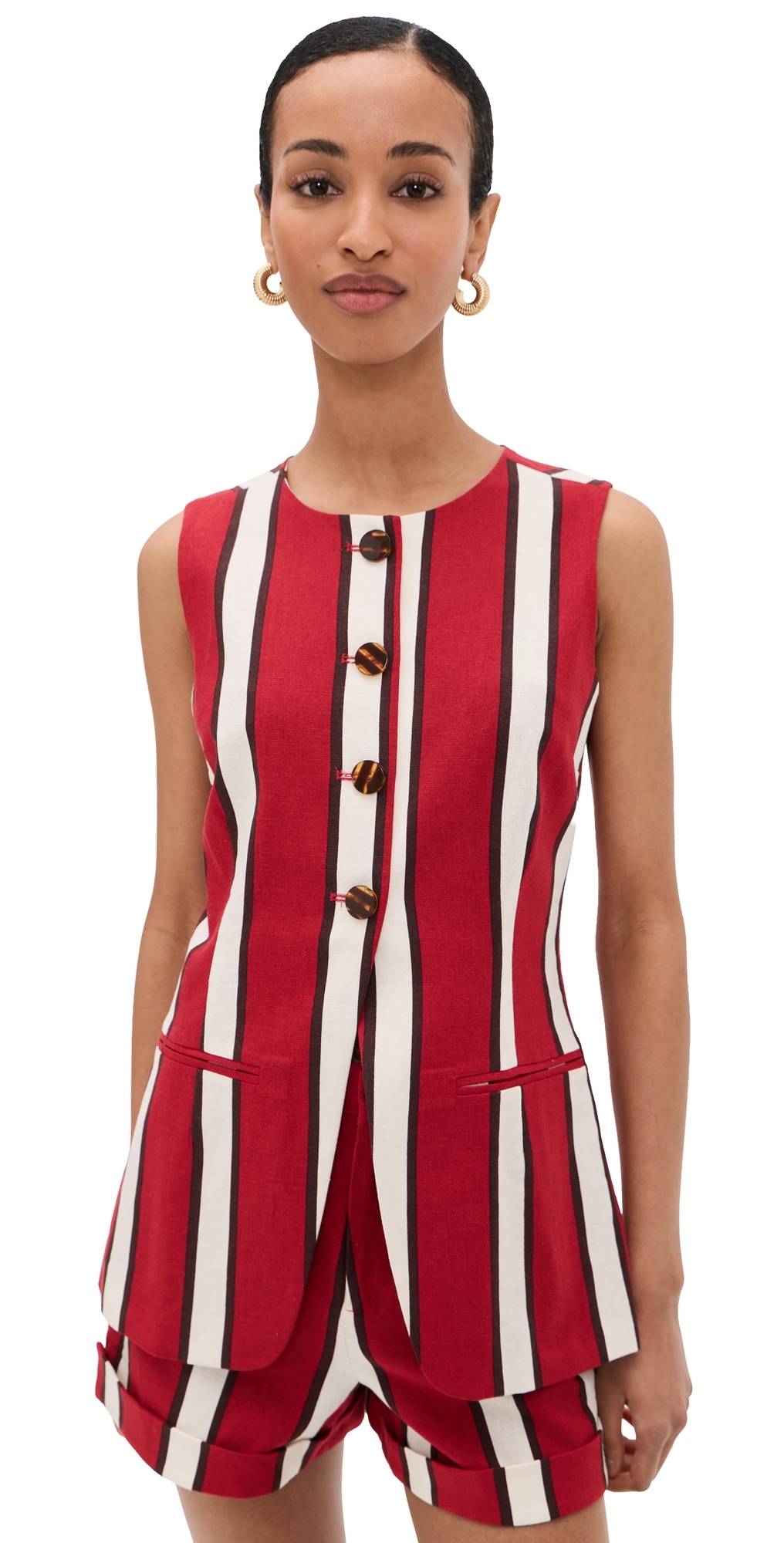 SIMONMILLER Del Mar Linen Vest Venetian Red Stripe SIMONMILLER Del Mar Linen Vest Venetian Red Stripe