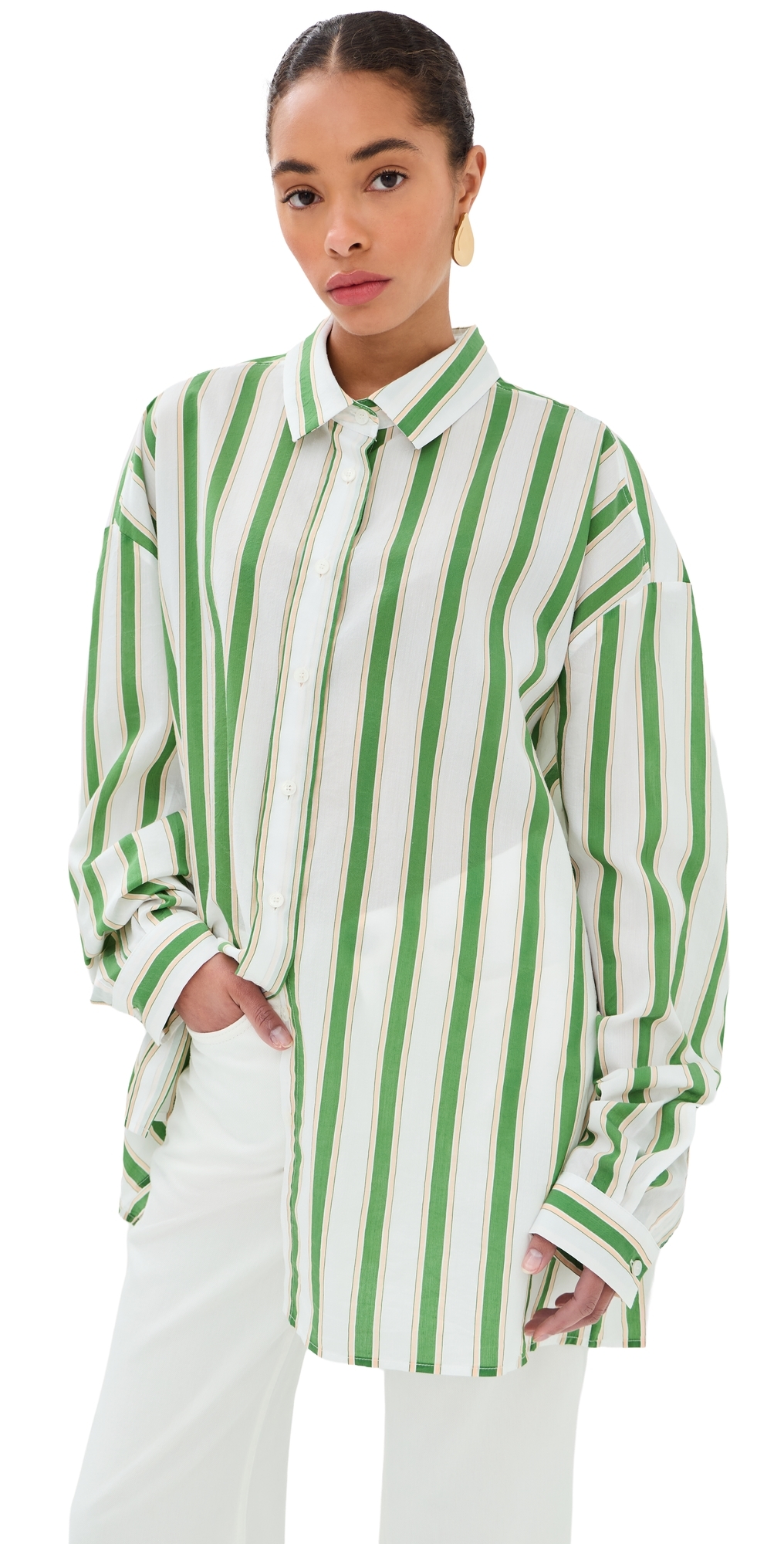 Stella Jean Button Down Shirt Green And White Stripes Stella Jean Button Down Shirt Green And White Stripes