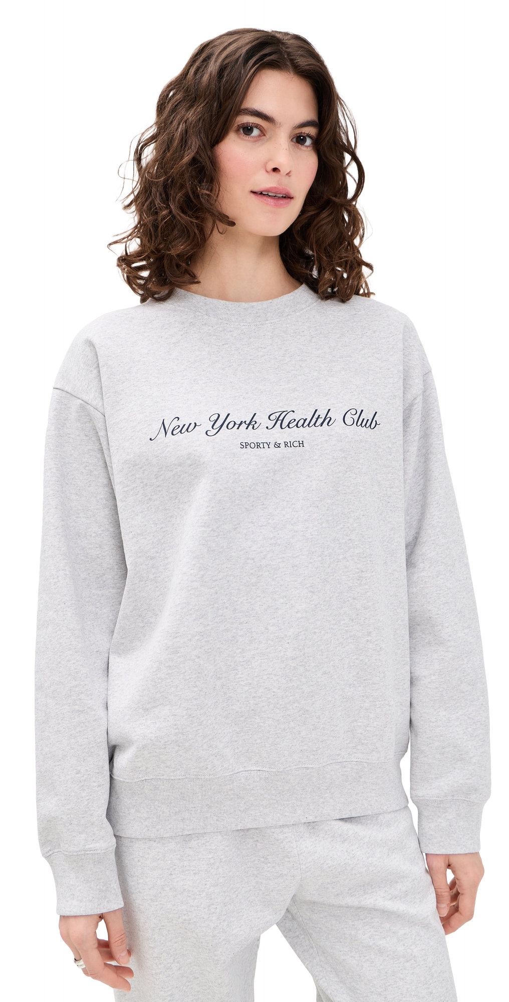 Sporty & Rich New York Health Club Crew Neck Sweatshirt Heather Gray Sporty & Rich New York Health Club Crew Neck Sweatshirt Heather Gray