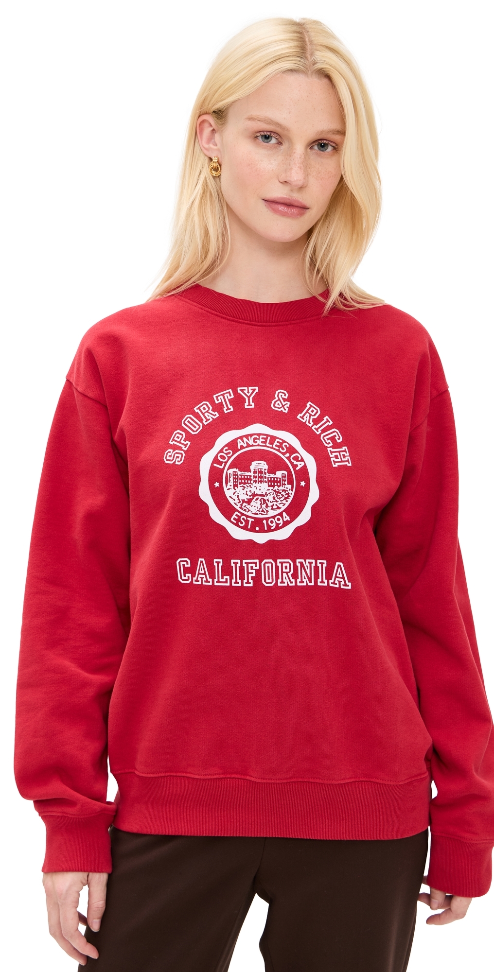 Sporty & Rich California Emblem Crew Neck Sweatshirt Ruby Sporty & Rich California Emblem Crew Neck Sweatshirt Ruby