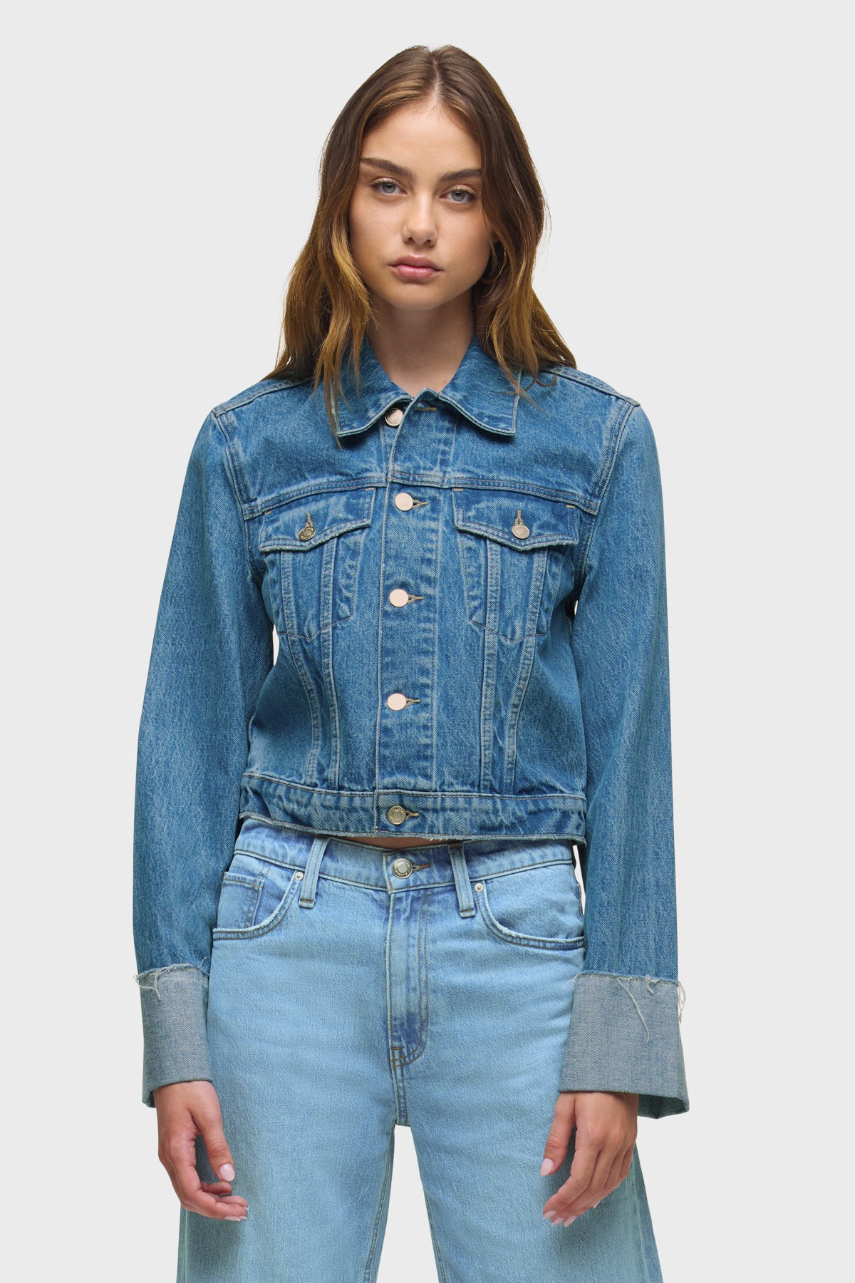 Cuffed Cropped Denim Jacket Cuffed Cropped Denim Jacket