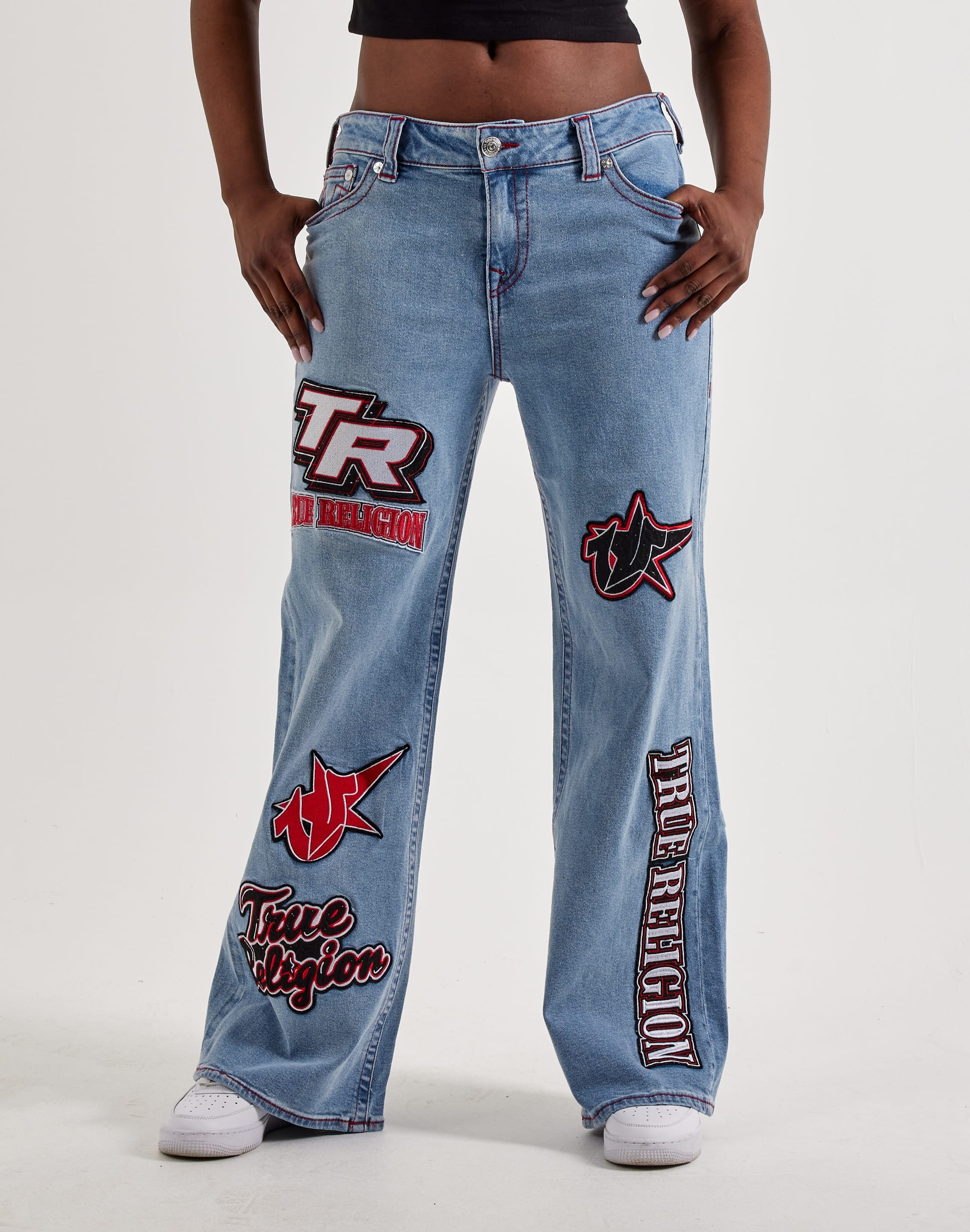 True Religion Bobbi Sporty Applique Baggy Denim Jeans True Religion Bobbi Sporty Applique Baggy Denim Jeans