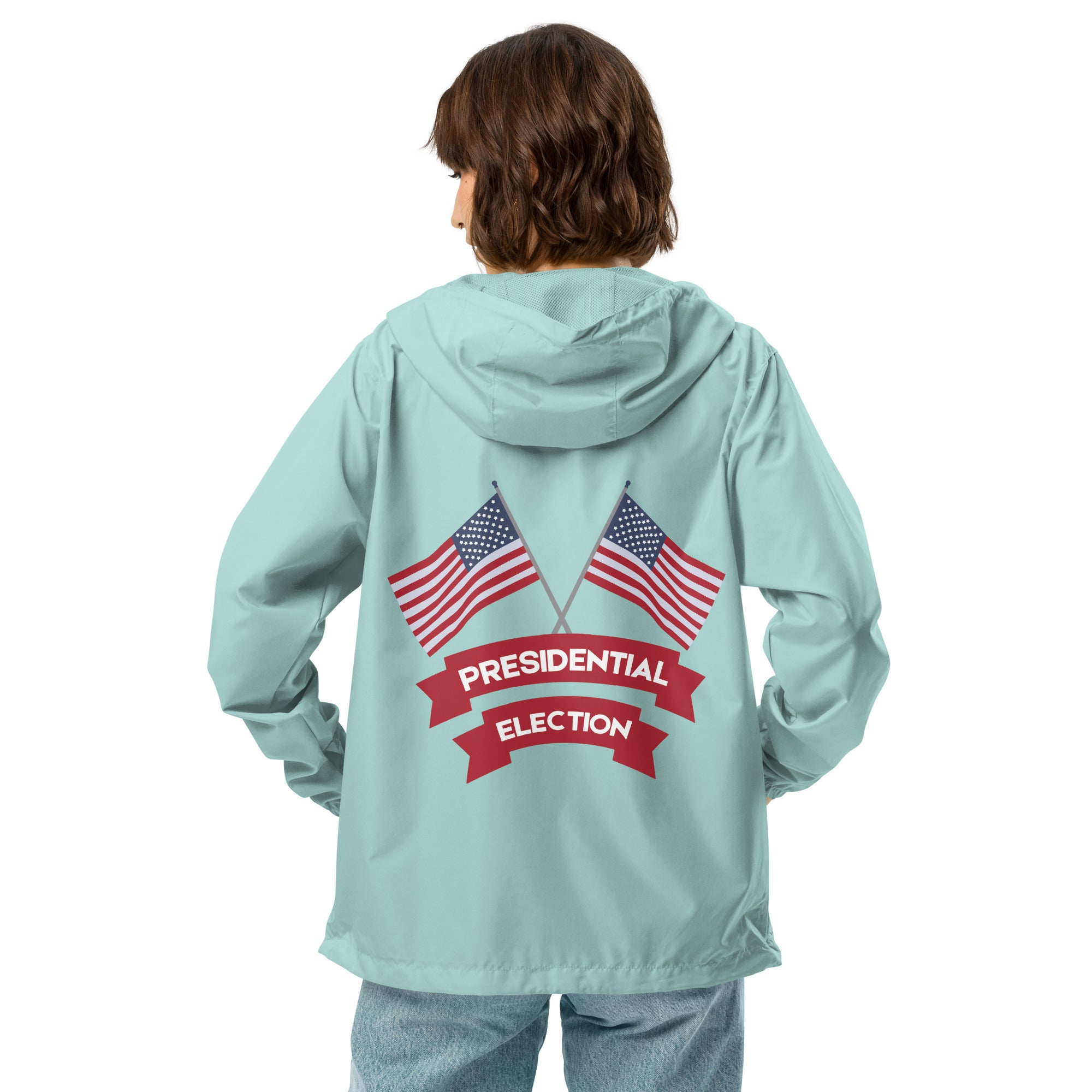 Stars and Stripes Windbreaker – Honor Your Vote – AquaWhite Zipper Stars and Stripes Windbreaker – Honor Your Vote – AquaWhite Zipper