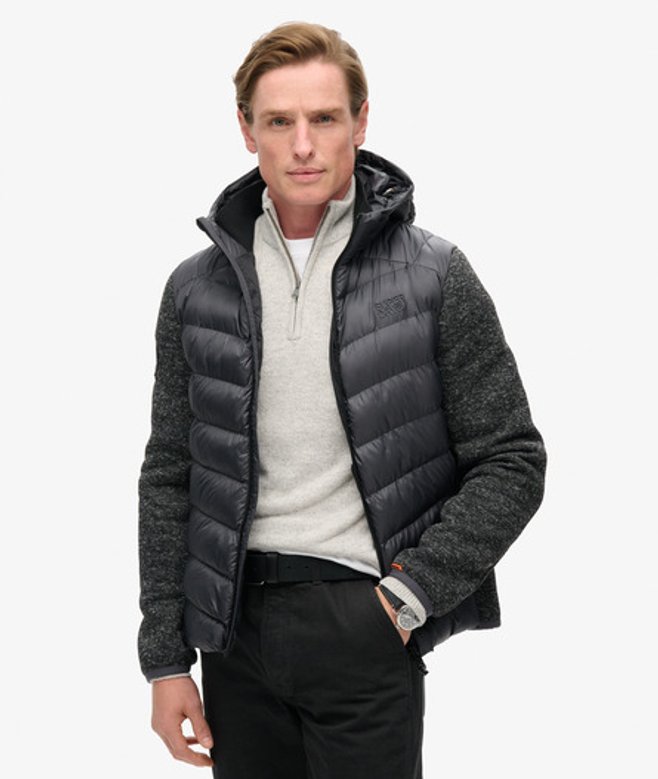 Superdry Men’s Hooded Knit Storm Hybrid Jacket Dark Grey Superdry Men’s Hooded Knit Storm Hybrid Jacket Dark Grey