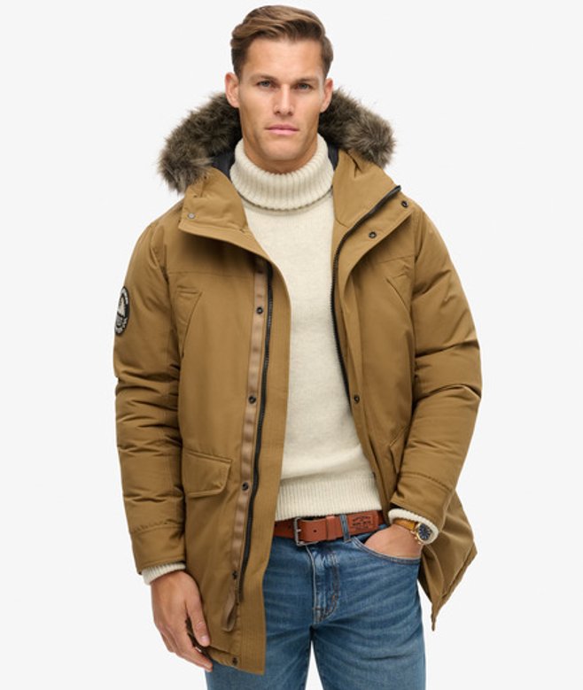 Superdry Men’s Everest Faux Fur Parka Jacket Brown Superdry Men’s Everest Faux Fur Parka Jacket Brown