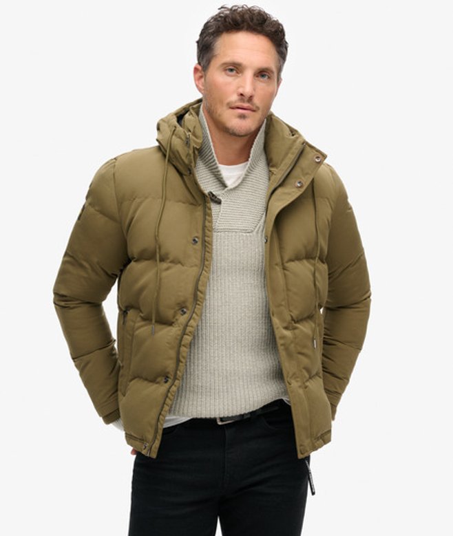 Superdry Men’s Men’s Everest Short Hooded Puffer Jacket Green Khaki Superdry Men’s Men’s Everest Short Hooded Puffer Jacket Green Khaki