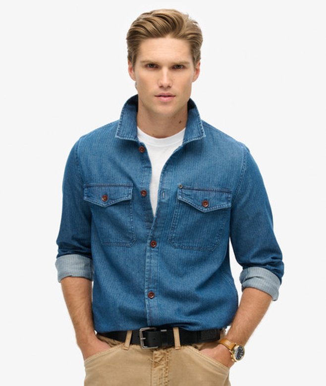 Superdry Men’s Men’s The Merchant Store – Indigo Overshirt Blue Indigo Herringbone Superdry Men’s Men’s The Merchant Store – Indigo Overshirt Blue Indigo Herringbone
