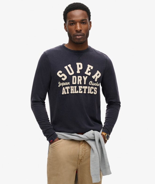 Superdry Men’s Men’s Vintage Athletic Long Sleeve Top Navy Eclipse Navy