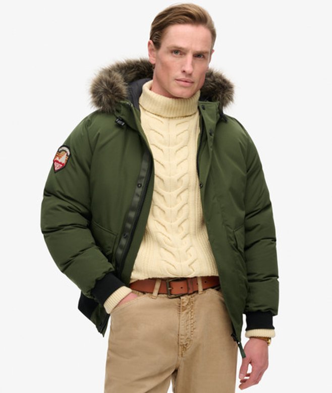 Superdry Men’s Everest Faux Fur Bomber Jacket Green Superdry Men’s Everest Faux Fur Bomber Jacket Green