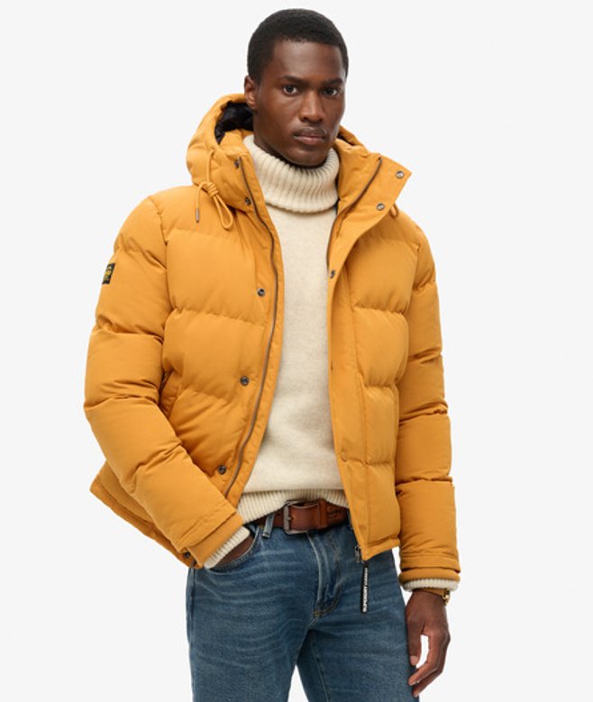Superdry Men’s Men’s Everest Short Hooded Puffer Jacket Yellow Mustardnavy Emb Superdry Men’s Men’s Everest Short Hooded Puffer Jacket Yellow Mustardnavy Emb