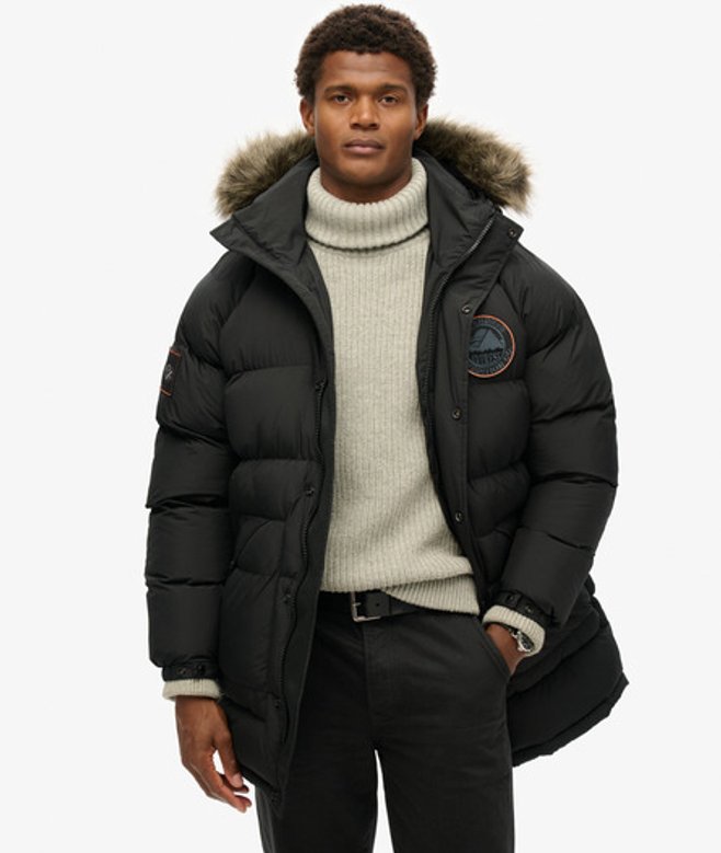 Superdry Men’s Everest Longline Baffled Parka Jacket Black Superdry Men’s Everest Longline Baffled Parka Jacket Black