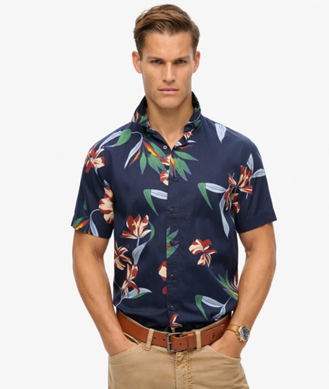 Superdry Men’s Short Sleeve Hawaiian Shirt Navy Superdry Men’s Short Sleeve Hawaiian Shirt Navy