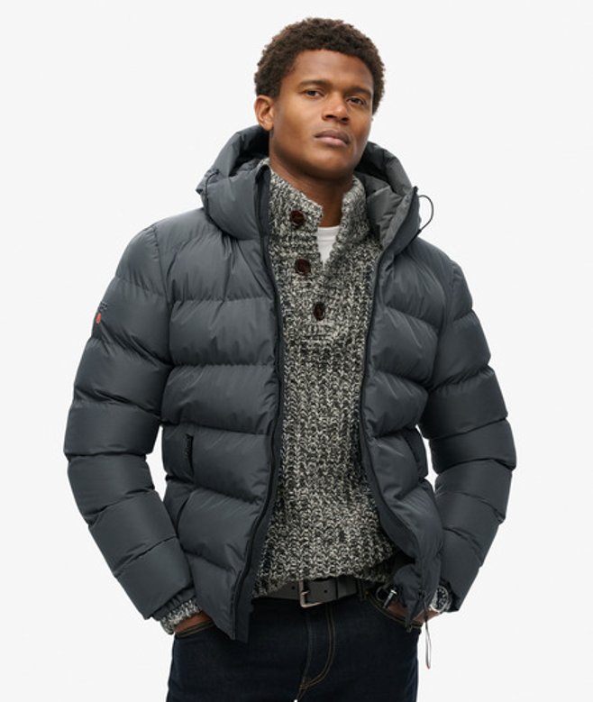 Superdry Men’s Hooded Sports Puffer Jacket Dark Grey