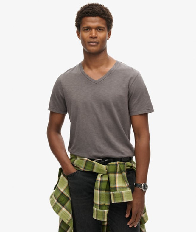 Superdry Men’s Men’s V-neck Slub Short Sleeve shirt Dark Grey