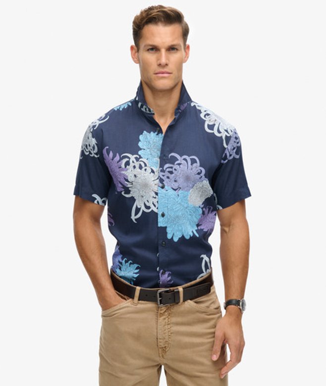 Superdry Men’s Mens Classic Floral Print Hawaiian Shirt, Navy Blue Superdry Men’s Mens Classic Floral Print Hawaiian Shirt, Navy Blue
