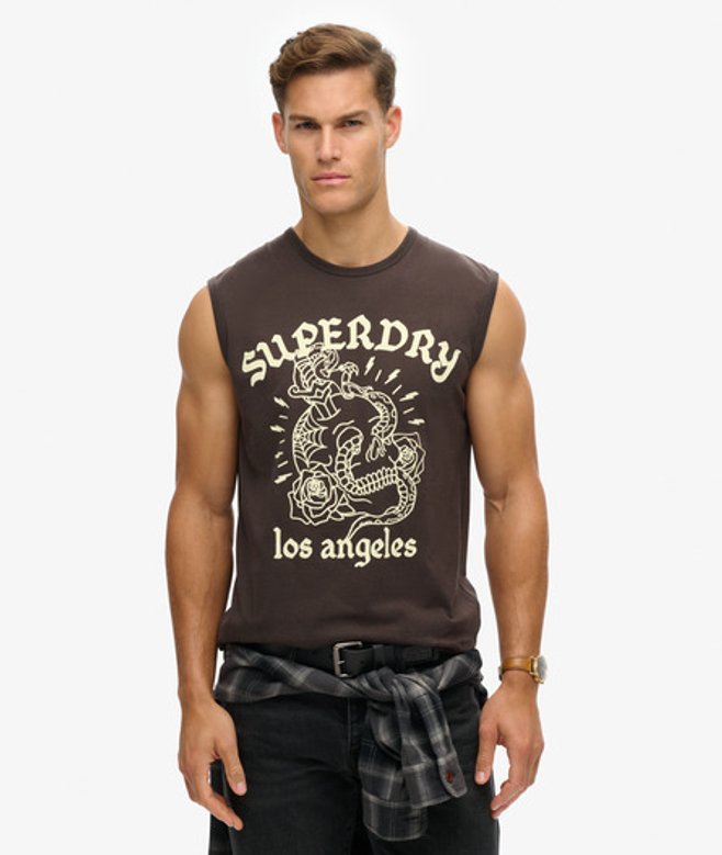 Superdry Men’s Mens Classic Tattoo Graphic Tank Top, Black Superdry Men’s Mens Classic Tattoo Graphic Tank Top, Black