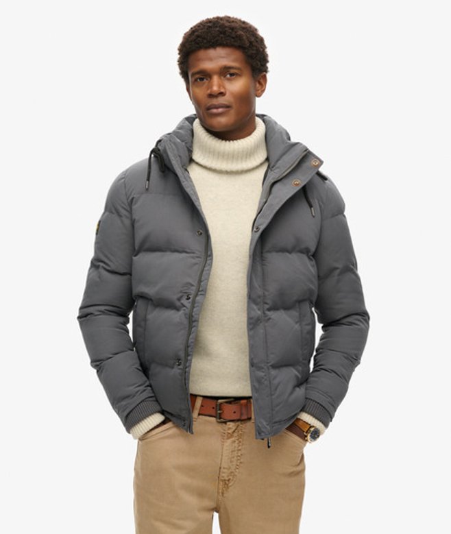 Superdry Men’s Men’s Everest Short Hooded Puffer Jacket Dark Grey Charcoal Superdry Men’s Men’s Everest Short Hooded Puffer Jacket Dark Grey Charcoal