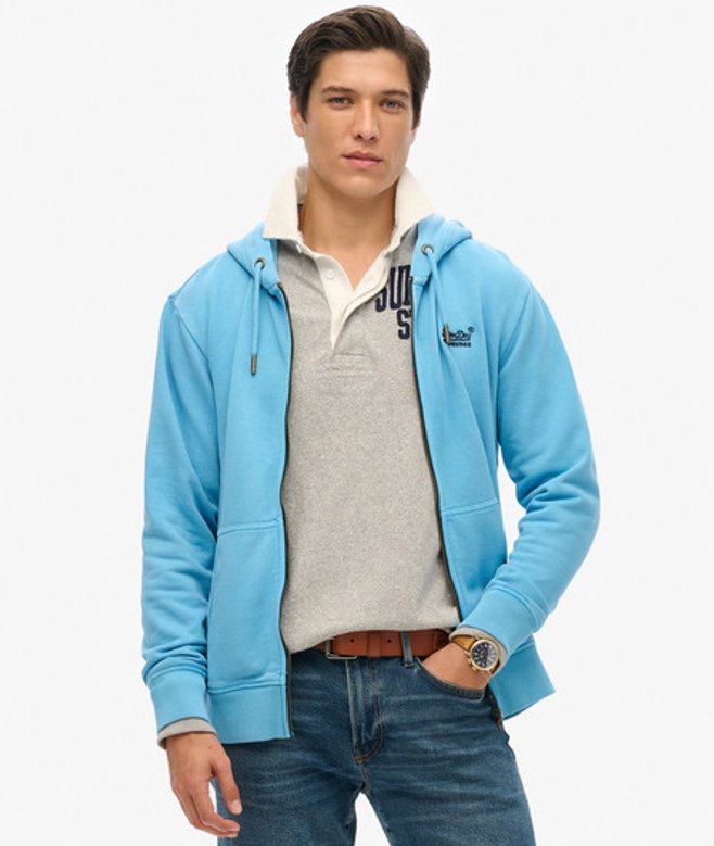 Superdry Men’s Essential Logo Washed Zip Hoodie Light Blue Superdry Men’s Essential Logo Washed Zip Hoodie Light Blue