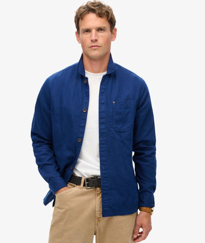 Superdry Mens Classic The Merchant Store Linen Blend Overshirt, Navy Blue