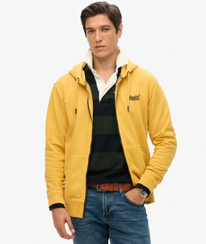 Superdry Men’s Essential Logo Washed Zip Hoodie Gold Superdry Men’s Essential Logo Washed Zip Hoodie Gold